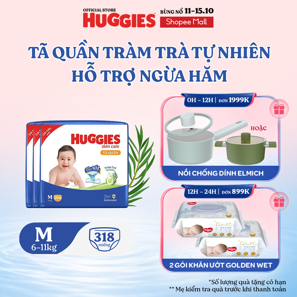 Combo 3 Tã quần Huggies Skincare Mega Jumbo M106/L96+8/XL84+4/XXL76+4