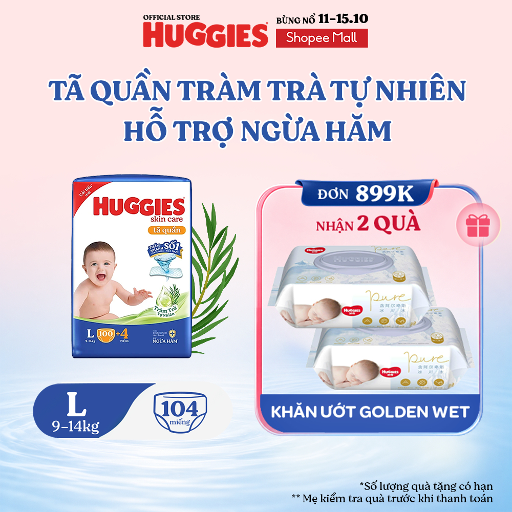 Tã quần Huggies Skincare Mega Jumbo M102+4/L100+4/XL84+4/XXL76+4
