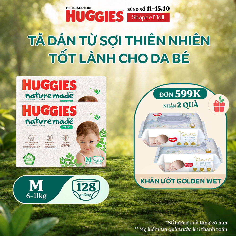 Combo 2 Tã Dán Huggies Nature Made Size M64