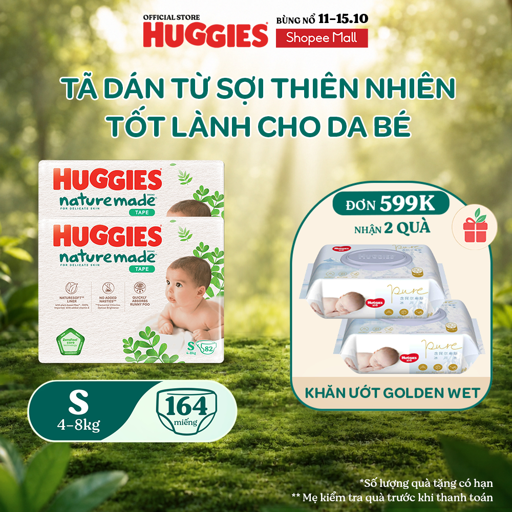 Combo 2 Tã Dán Huggies Nature Made Size S82