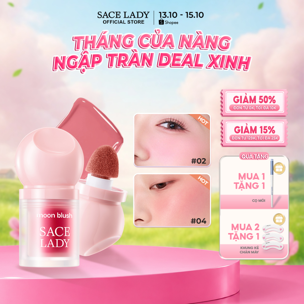 Má hồng lười SACE LADY, đa năng, dễ áp dụng, đa năng để trang điểm mặt 3.8g
