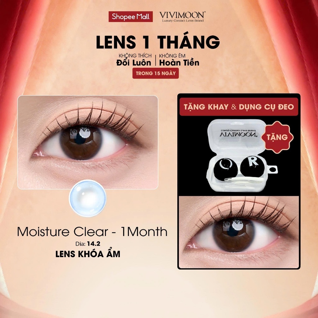 Lens cận khóa ẩm VIVIMOON màu trong suốt tự nhiên Moisture Clear, kính áp…