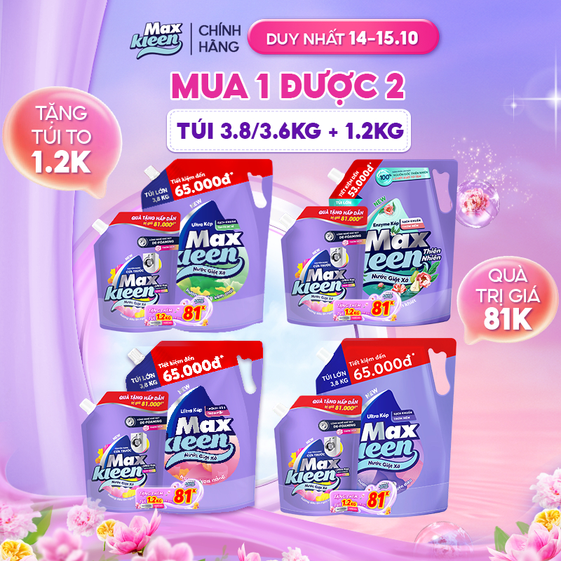 Túi Nước Giặt Xả MaxKleen 3.8kg/ 3.6kg + Túi Nước Giặt Xả 1.2kg Mùi ngẫu nhiên