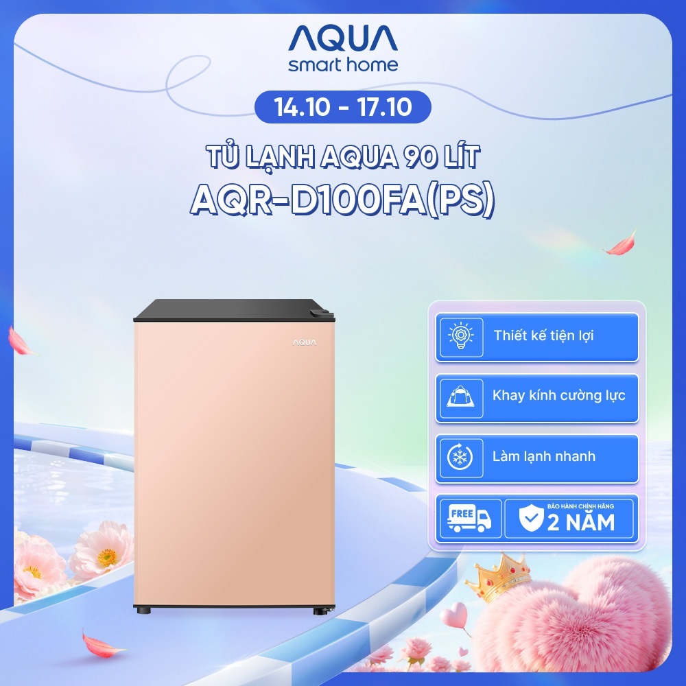 Tủ lạnh mini Aqua 90 lít AQR-D100FA(PS) - Màu hồng nhạt - Freeship toàn quốc…