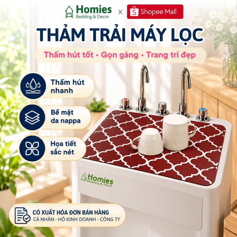 Thảm Lót Máy Lọc Nước HOMIES Bedding & Décor, Da Nappa Thấm Hút Nhanh, Da Nappa Cho Nhà Bếp, Thảm Trải Bàn Ăn