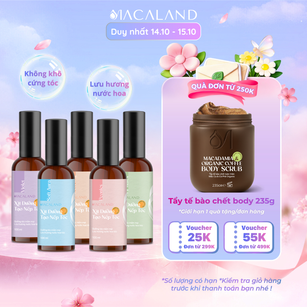 Xịt giữ nếp tạo kiểu dưỡng tóc 3in1 MACALAND 100ml lưu hương nước hoa, không khô cứng tóc