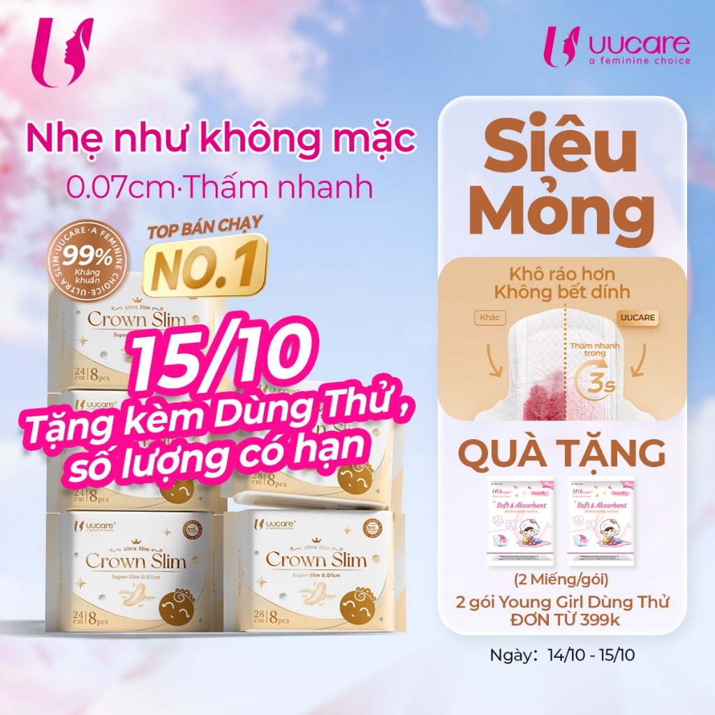 Combo 5 Crown Slim 24/28cm Gói Băng Vệ Sinh UUcare Siêu Mỏng 0.07cm Kháng…