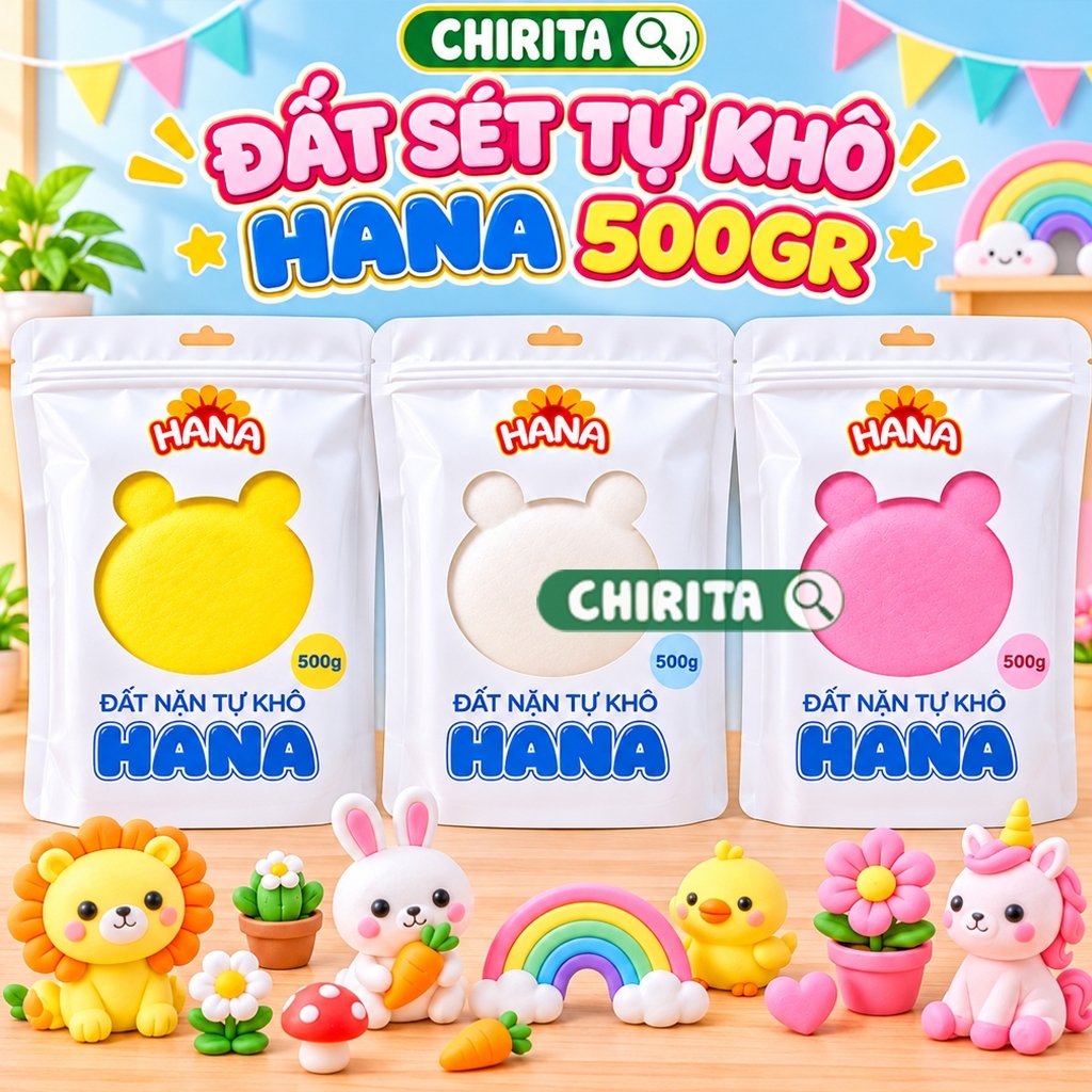 Đất Sét Tự Khô Túi Zip Lớn 500g Nhiều Màu - Đất Nặn Tự Khô Làm Đồ Trang Trí Handmade Đồ Chơi Trẻ Em Chirita