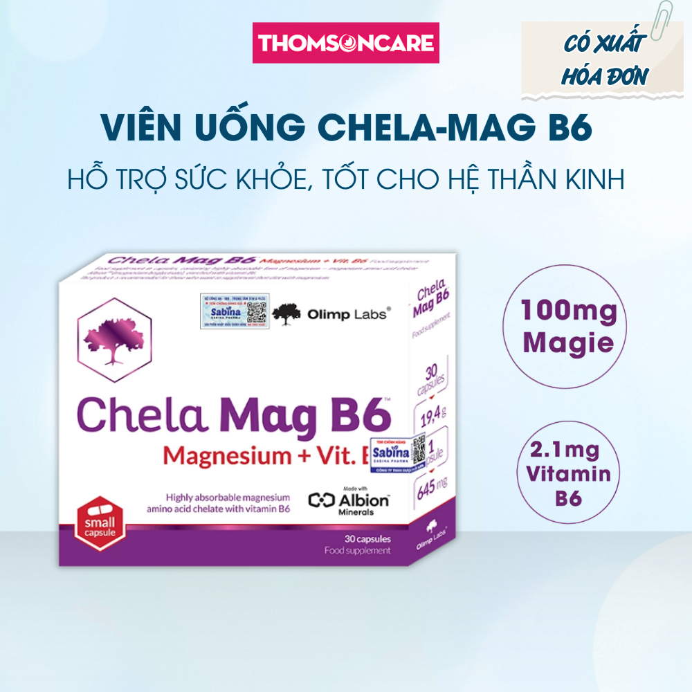 Magie B6 Chela từ magie glycinate giảm run tay chân, tê bì, chuột rút Hộp 30 viên magnesium glycinat