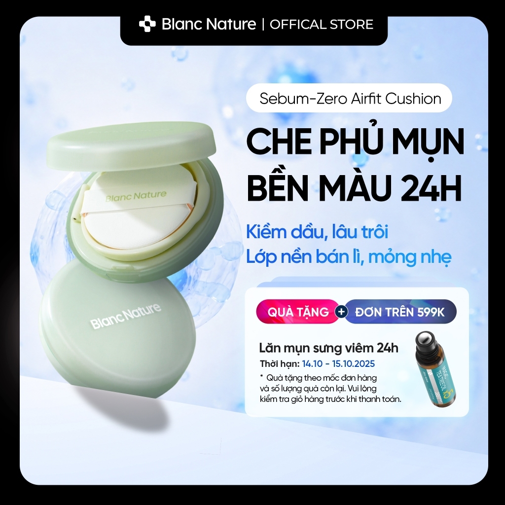 Phấn nước kiềm dầu lâu trôi che khuyết điểm 24h cho da dầu mụn - Blanc Nature…