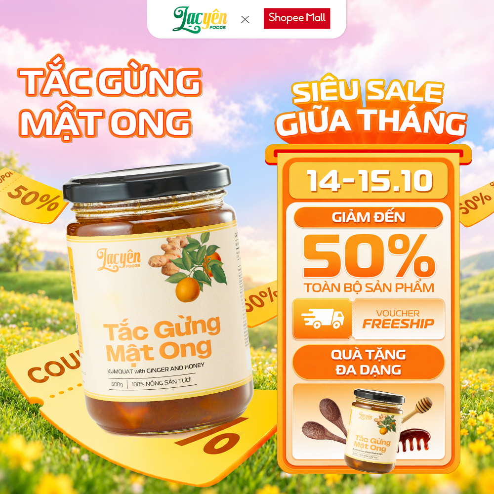 Tắc Gừng Mật Ong Lạc Yên Foods Đạt ISO 22000 Có Tắc Gừng Tươi Để Ngậm Ấm Họng Tăng Đề Kháng