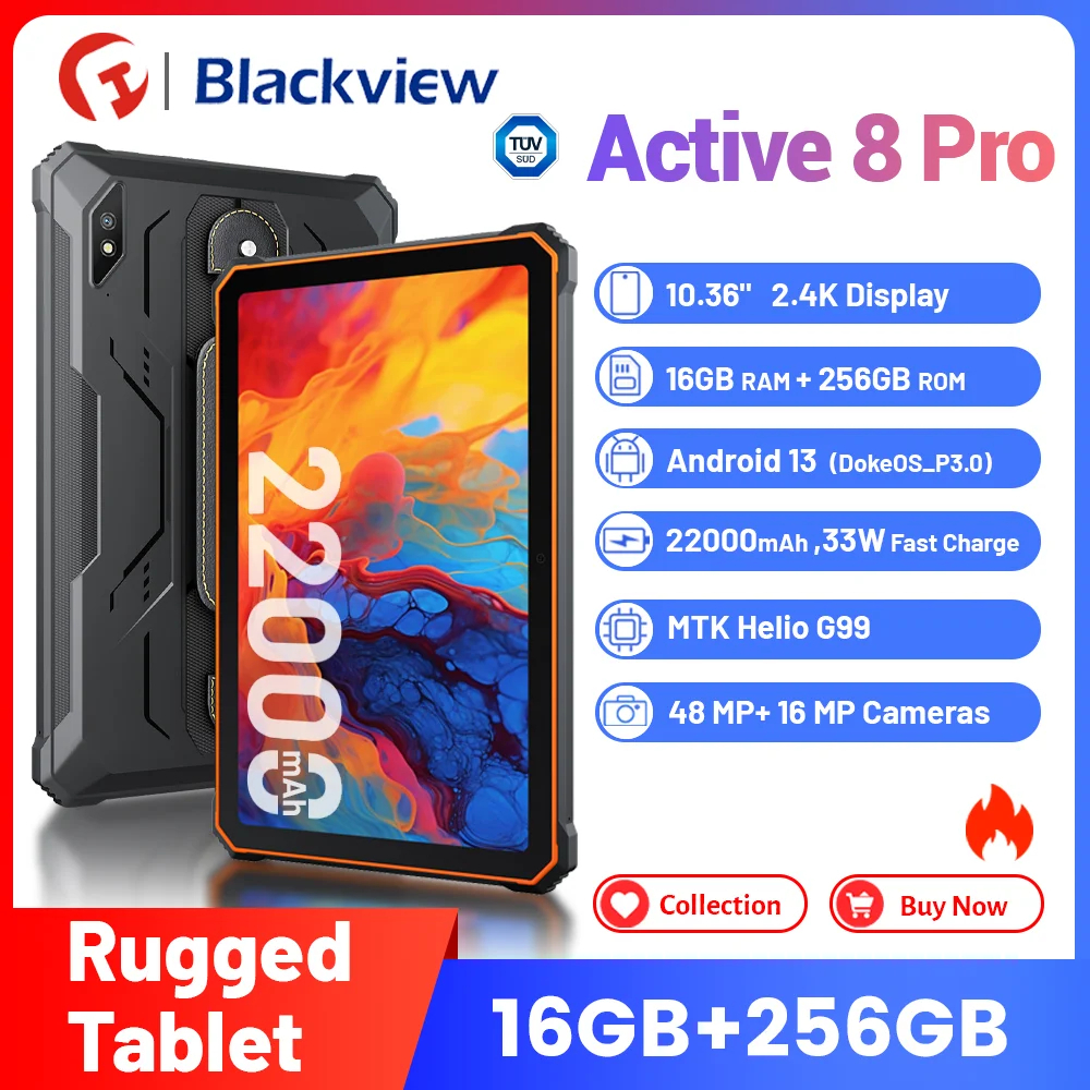 Blackview Active 8 Pro 4G siêu bền, màn hình 10.36 inch, RAM 8GB + bộ nhớ trong 256GB, Android 14, c