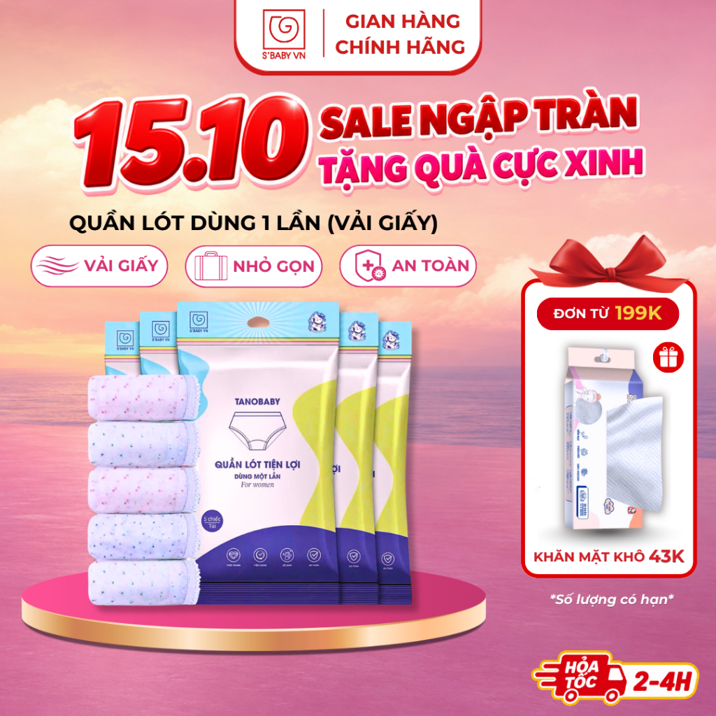 Combo 5 quần lót giấy dùng 1 lần tiện lợi S'BABY TANO chất liệu vải giấy mềm…