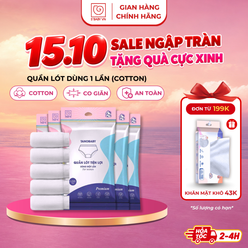 Combo 5 quần lót 1 lần tiện lợi S'BABY TANO chất liệu vải cotton cao cấp, mềm…