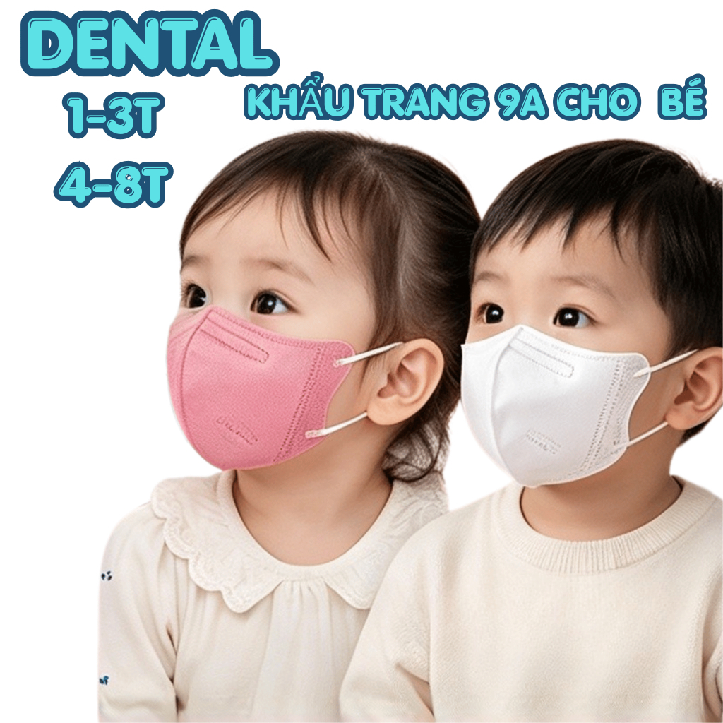 Thùng 200 &100 cái Khẩu Trang Trẻ Em 9A DENTAL 4 Lớp-Hàng Loại 1,có 2 Size từ 1-8 tuổi, trang trẻ em cao cấp ,chống nắng