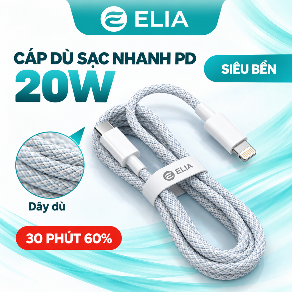 Dây Sạc Nhanh PD20W, Cáp Dù Bện Lưới Chống Đứt Gẫy Cho ip, Cam Kết Không Loạn Cảm Ứng Bảo Hành 1 Năm Việt Linh Store