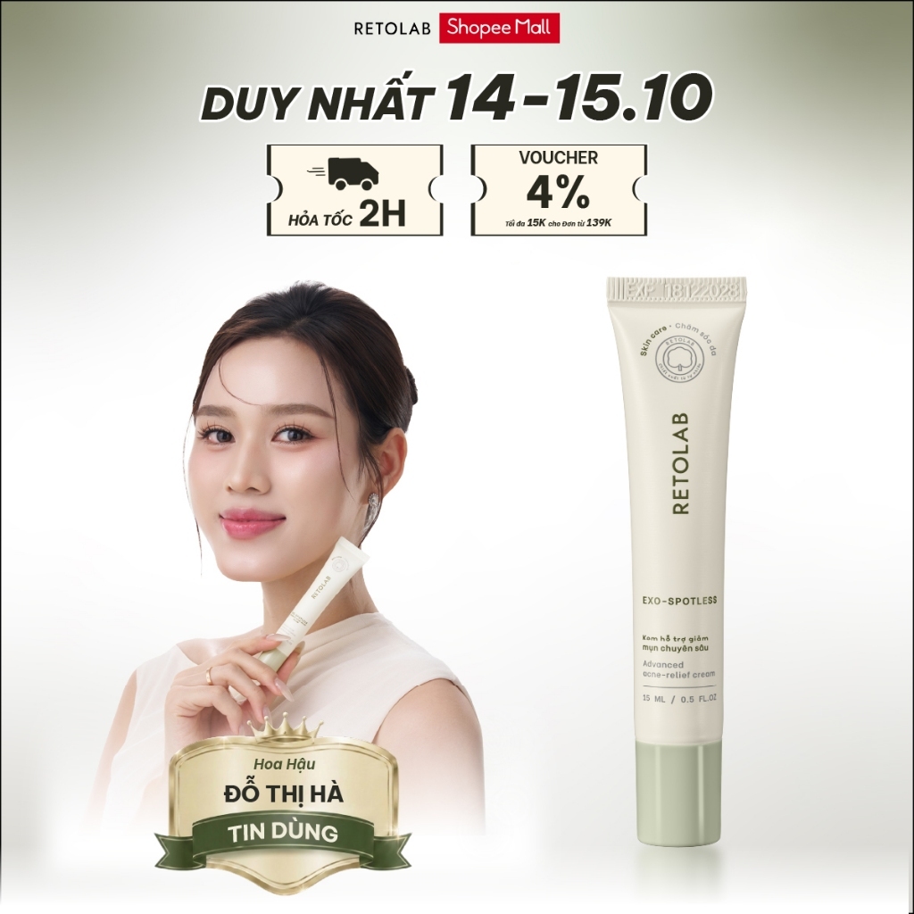 Kem Hỗ Trợ Giảm Mụn giúp đều màu da, giảm vết thâm mụn - Retolab Exo-Spotless 15ml