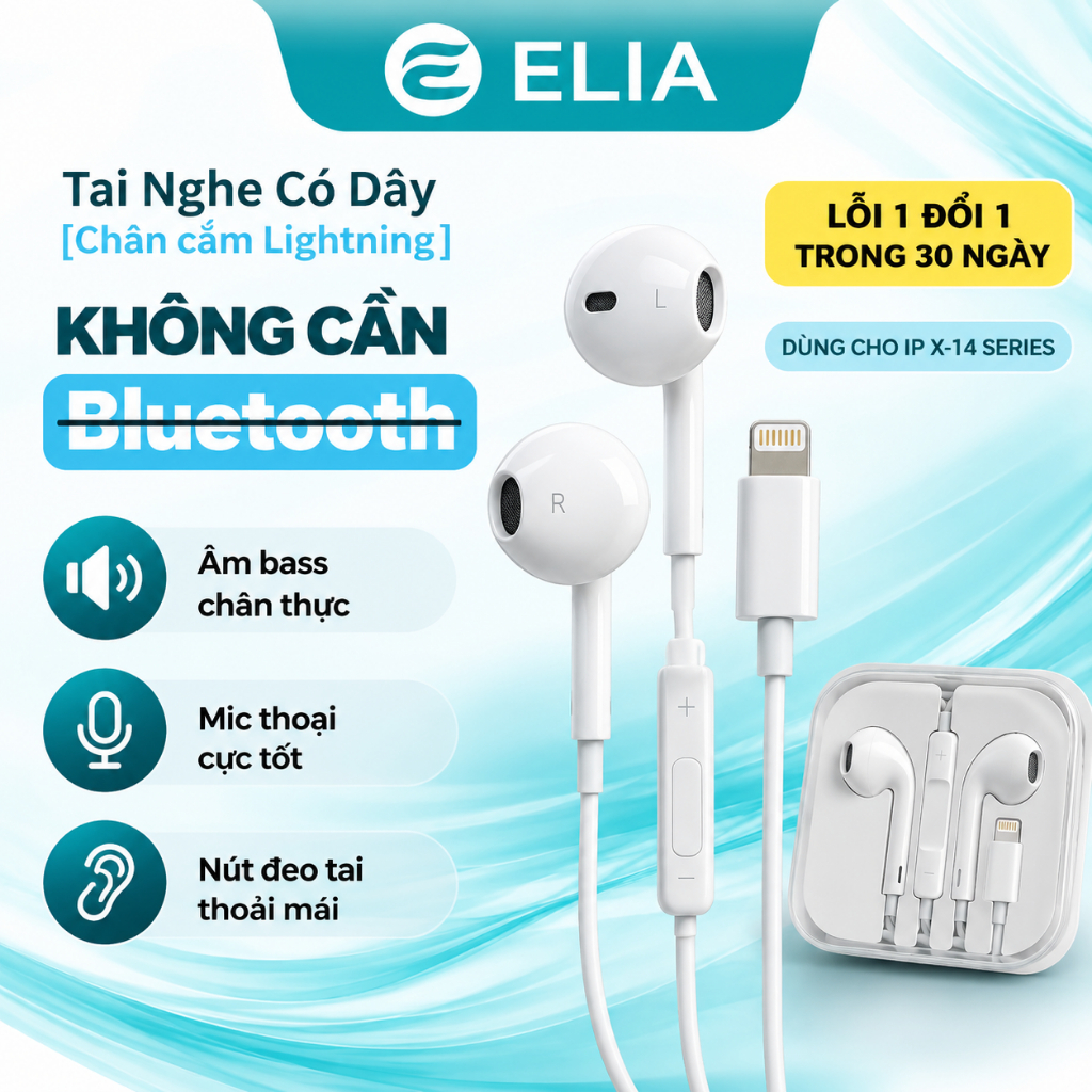 Tai nghe dây chân dẹt không cần kết nối Bluetooth có mic cho táo 7/8Plus/X/Xr/XsMax/11/12/13/14ProMax - Việt Linh