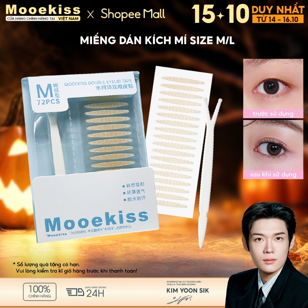 Miếng Dán Kích Mí Mooekiss Tàng Hình Siêu Bám - Kích Mí Mắt To Tự Nhiên, Chống Nước, Phù Hợp Mọi Dáng Mắt Size M/L