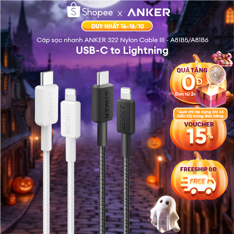 Cáp Sạc Nhanh ANKER 322 Nylon Dù USB-C to Lightning Đạt chứng nhận MFi Apple…