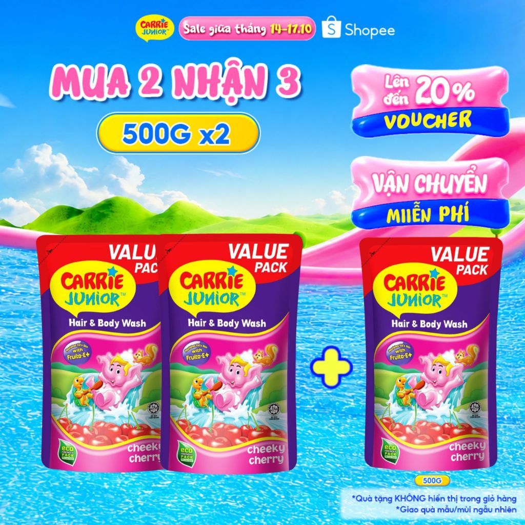 Combo 3 Túi Sữa Tắm Gội Sạch Dịu Nhẹ & ẩm mịn Cho Bé Carrie Junior Cheeky…