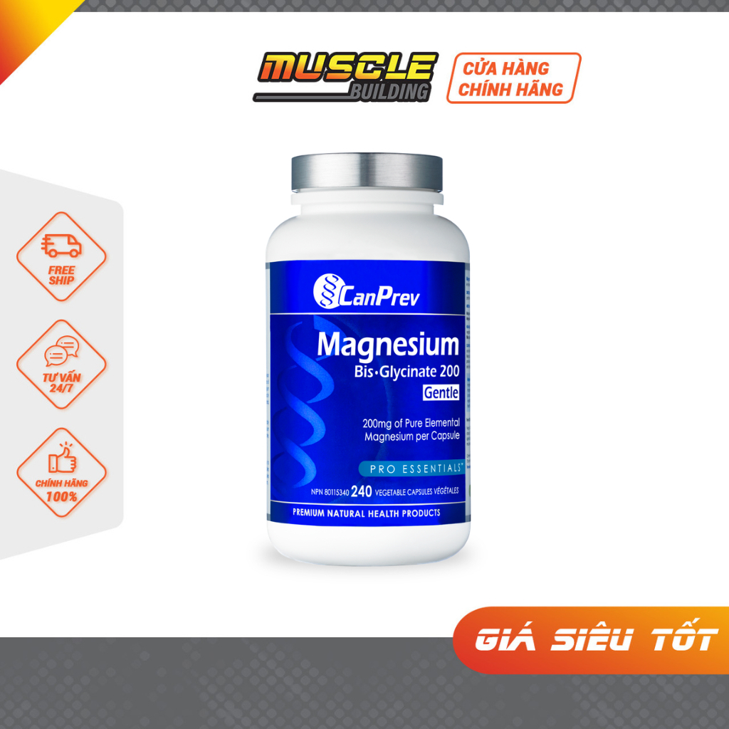 CanPrev Magnesium Bis-Glycinate 200 Gentle Pro Essentials - Magie Bisglycinate Và Magie Oxide