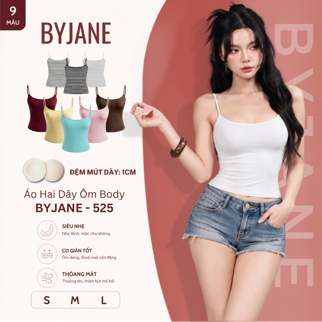 Áo Hai Dây Bản Nhỏ Phong Cách Cá Tính Co Dãn 4 Chiều BYJANE - 525