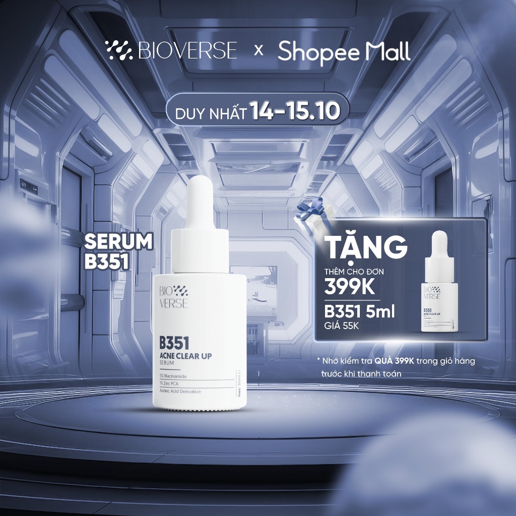 Tinh Chất Niacinamide 5% + Zinc 1% Hỗ Trợ Mụn Bioverse B351 Acne Clear Up Serum 30ml