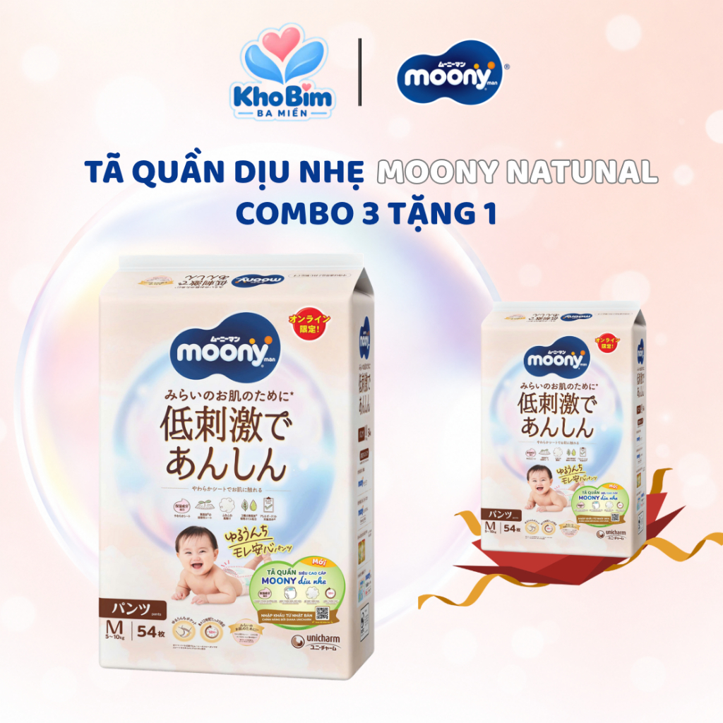 Bỉm quần Moony - Natural Dịu Nhẹ - Size M46+8/L36+6/XL32+6 - Siêu Khô Thoáng