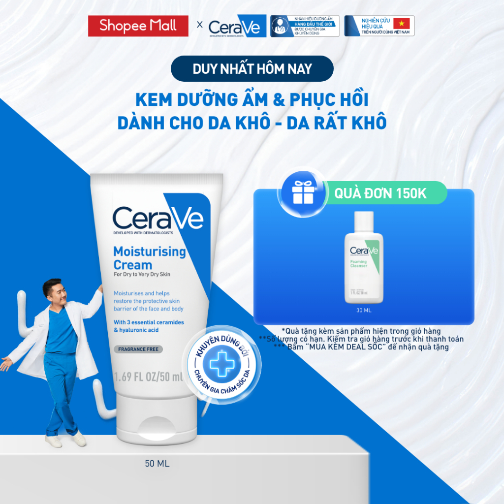 Kem dưỡng ẩm phục hồi chuyên sâu và giữ da ẩm mịn suốt 48H CERAVE MOISTURISING…