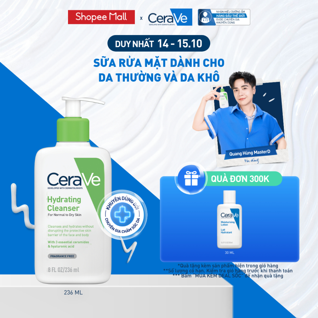 Sữa rửa mặt giúp làm sạch sâu dành cho da thường và da khô Cerave Hydrating…