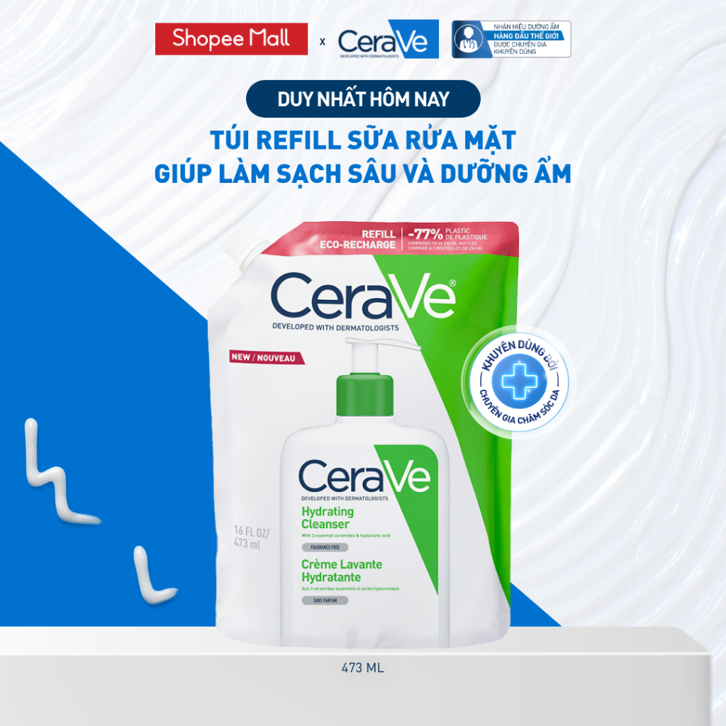 Túi refill sữa rửa mặt giúp làm sạch sâu và dưỡng ẩm Cerave Hydrating Cleanser…
