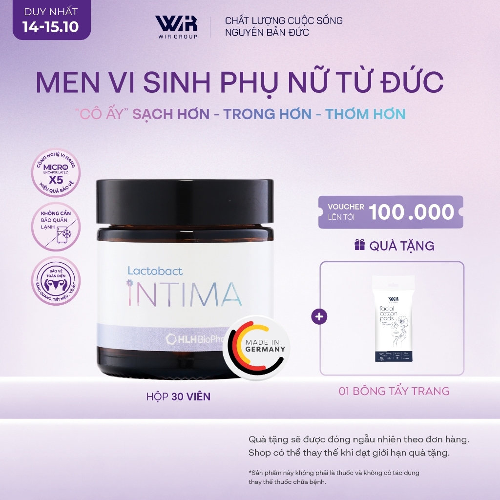 Men vi sinh phụ khoa Lactobact Intima bổ sung lợi khuẩn, Cranberry, D-Mannose…