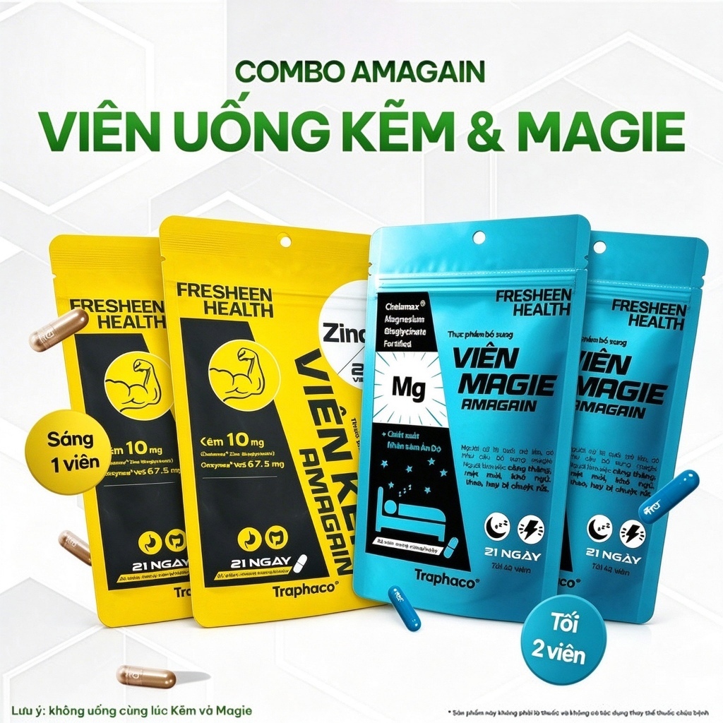 🔥【BÁN CHẠY】Kẽm + Magie Amagain dùng nguyên liệu Kẽm và Magie Bisglycinate Chelamax nhập