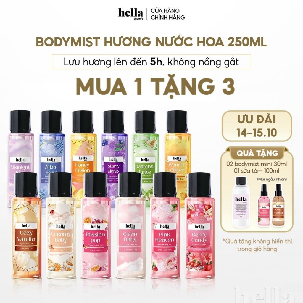 Xịt thơm body mist hương nước hoa Hella Beauty 250ml lưu hương lâu,an toàn cho da