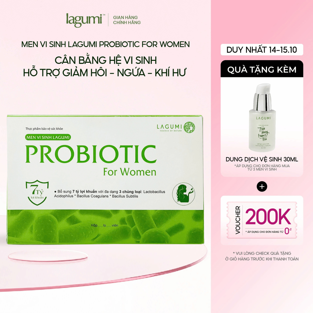 Viên Uống Men Vi Sinh Phụ Nữ LAGUMI Probiotic - Hỗ Trợ Cải Thiện Viêm Ngứa, Duy Trì pH Tự Nhiên
