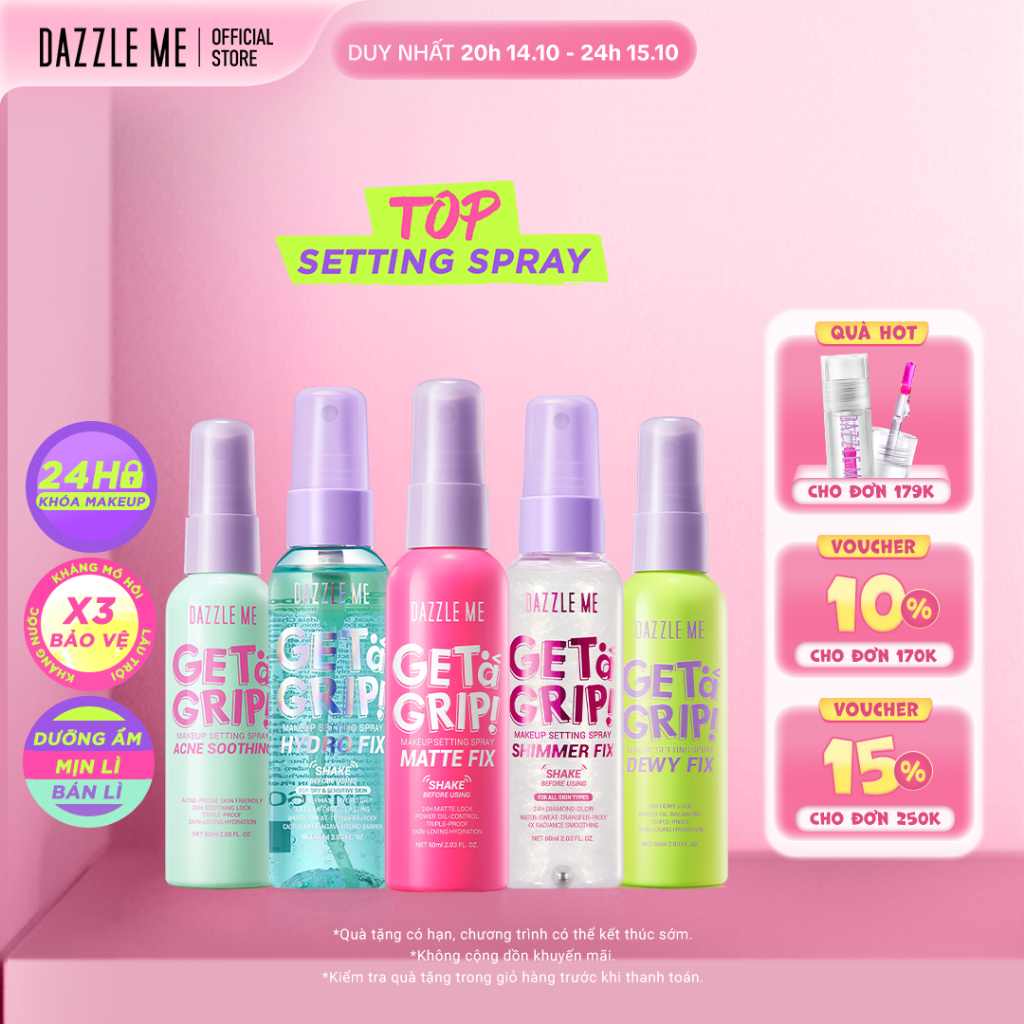 Xịt Khóa makeup Nền DAZZLE ME Setting Spray Dewy Fix Cố Định Trang Điểm Lâu…
