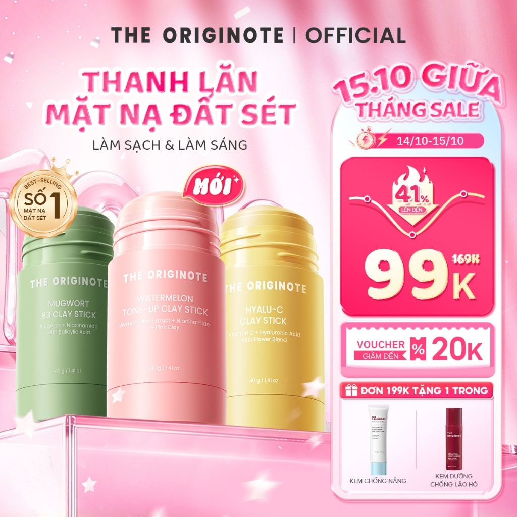 Thanh Lăn Mặt Nạ Đất Sét The Originote Làm Sạch Lỗ Chân Lông Giảm Mụn Lột Mụn Đầu Đen Kiểm Soát Dầu Clay Stick