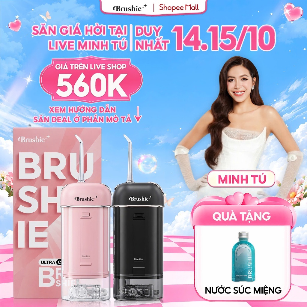 Tăm nước Brushie Ultra Clean Flossie,Cải Tiến 16 Chế Độ Làm Sạch Sâu Cho Răng…