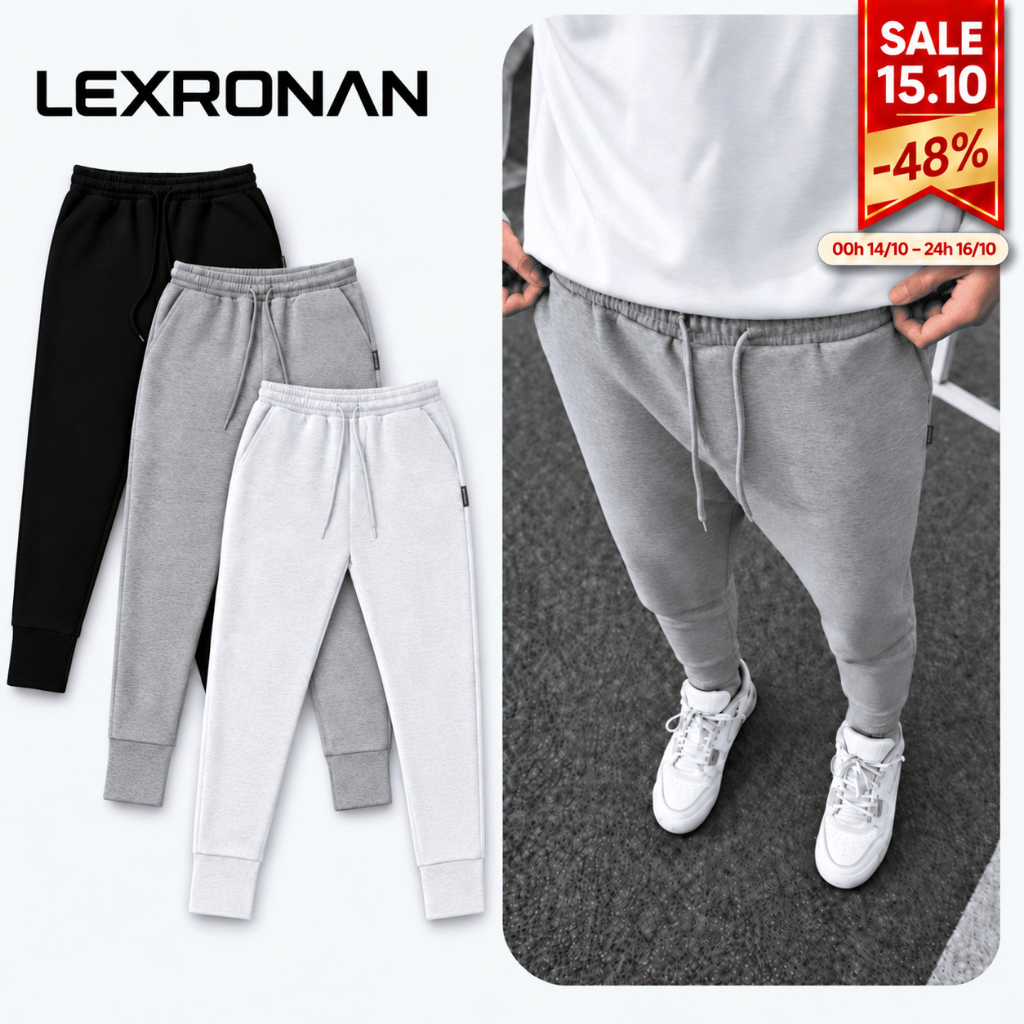 Quần Jogger Nỉ Trơn LEXRONAN Form Ôm Quần Nỉ Nam Dày Quần Thể Thao Nam Jogger Basic Bó Ống #JG01