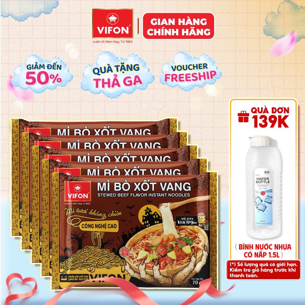 Set 5 Gói Mì Tươi Bò Xốt Vang/Thịt Bằm/Tôm Chua Cay VIFON - Sợi Dai Ngon…