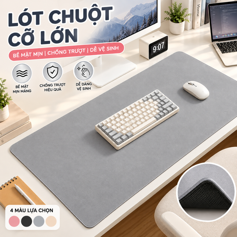Lót Chuột Cỡ Lớn Bàn Máy Tính Bề Mặt Mịn Chống Trượt Dễ Lau Chùi Chống Thấm Nước