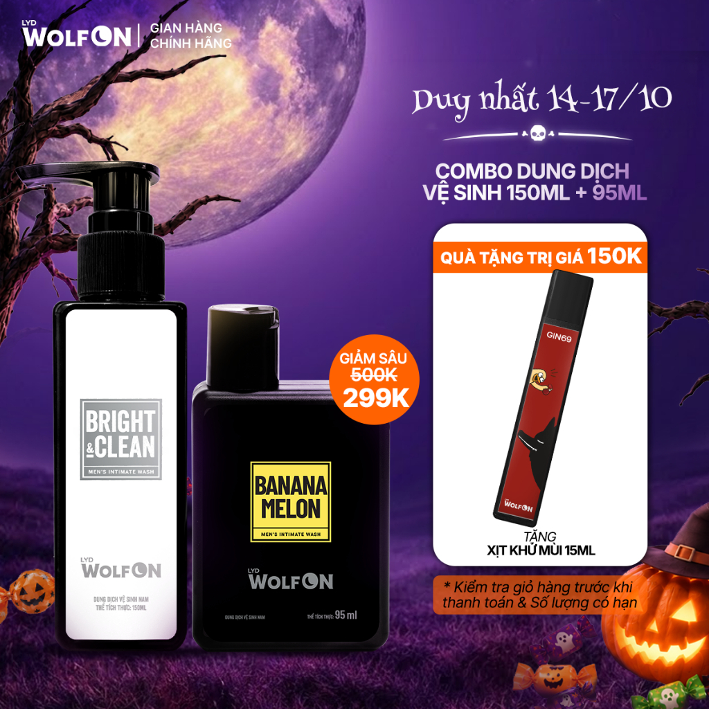 Combo Dung Dịch Vệ Sinh Bright & Clean 150ml - Dung Dịch Vệ Sinh Nam Giới 95ml LYD Wolf On