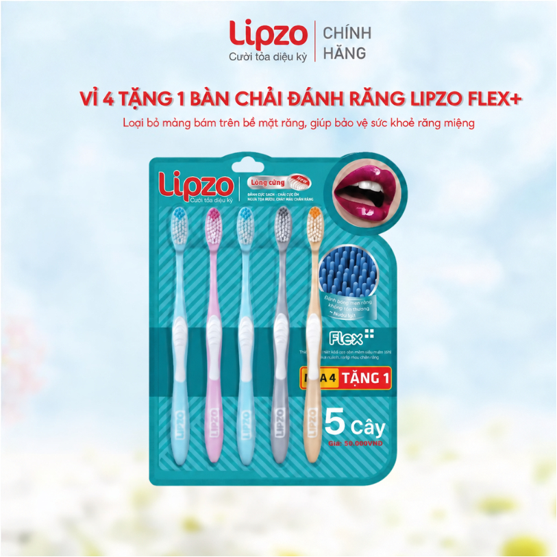 Bàn Chải Đánh Răng Lipzo Flex+ Lông Bàn Chải Sợi Tynex Sạch Sâu Loại Bỏ Mảng Bám