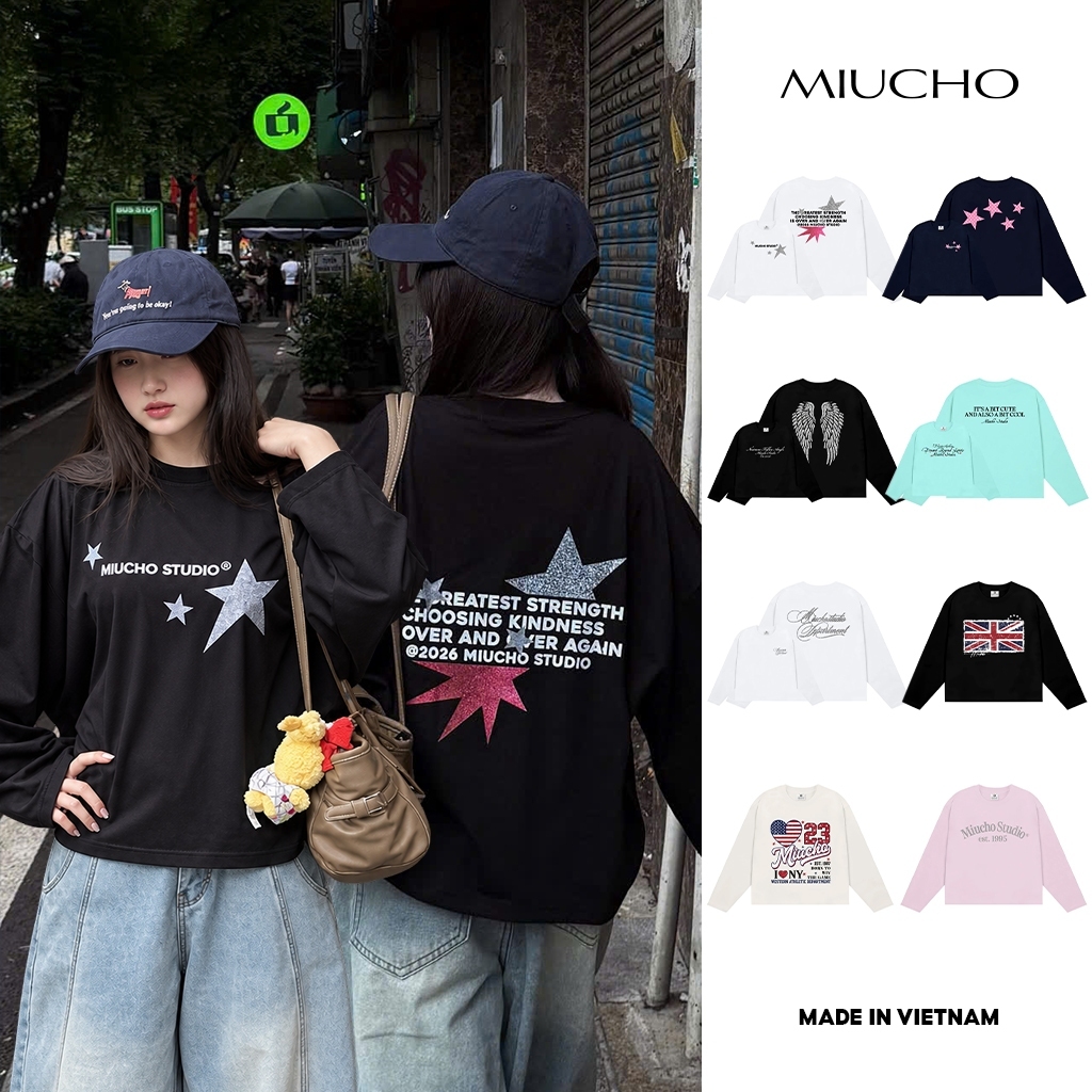 Áo thun tay dài form boxy unisex BST varsity star đường phố Miucho