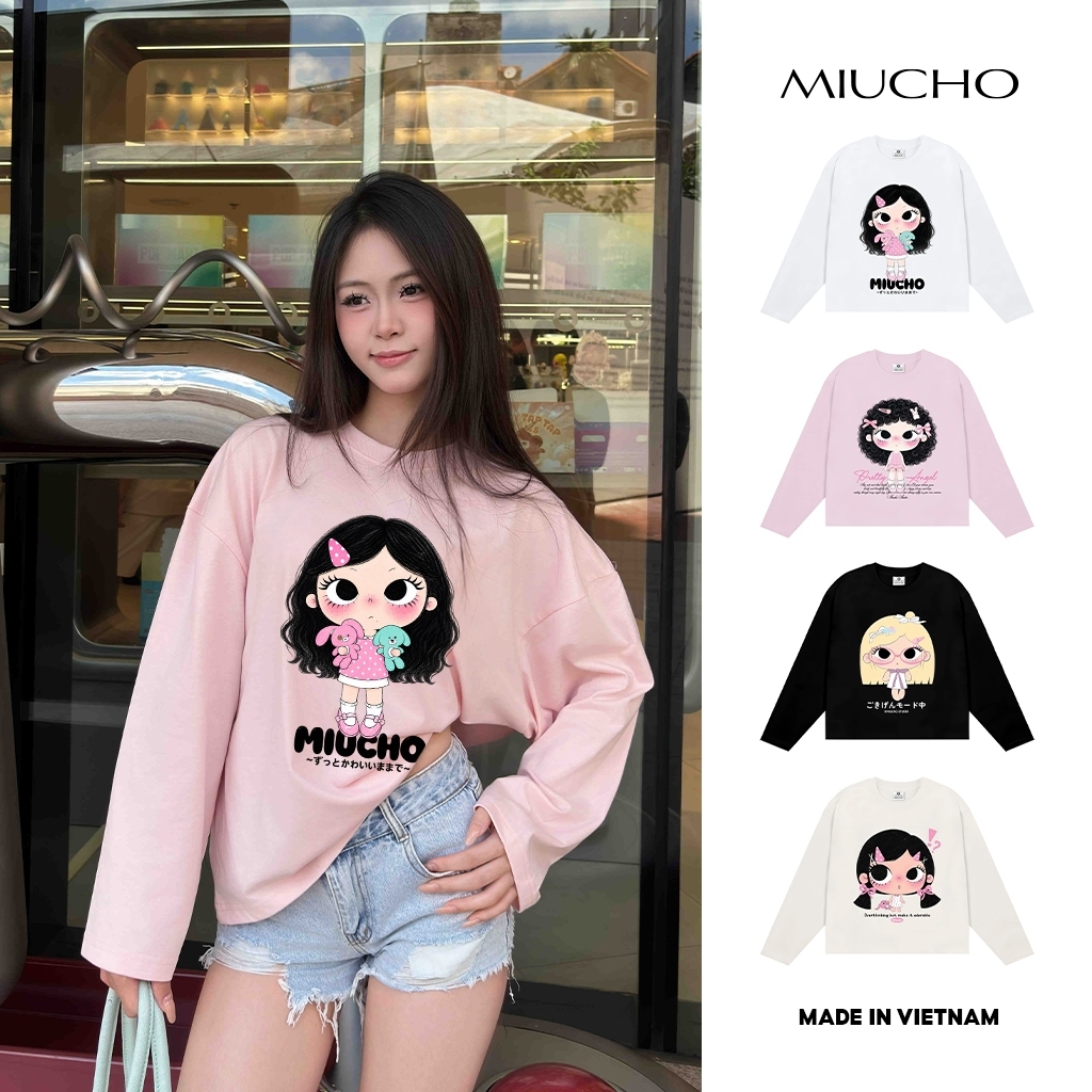 Áo thun nữ tay dài form boxy BST hoạt hình dễ thương Miucho style Hàn Quốc…