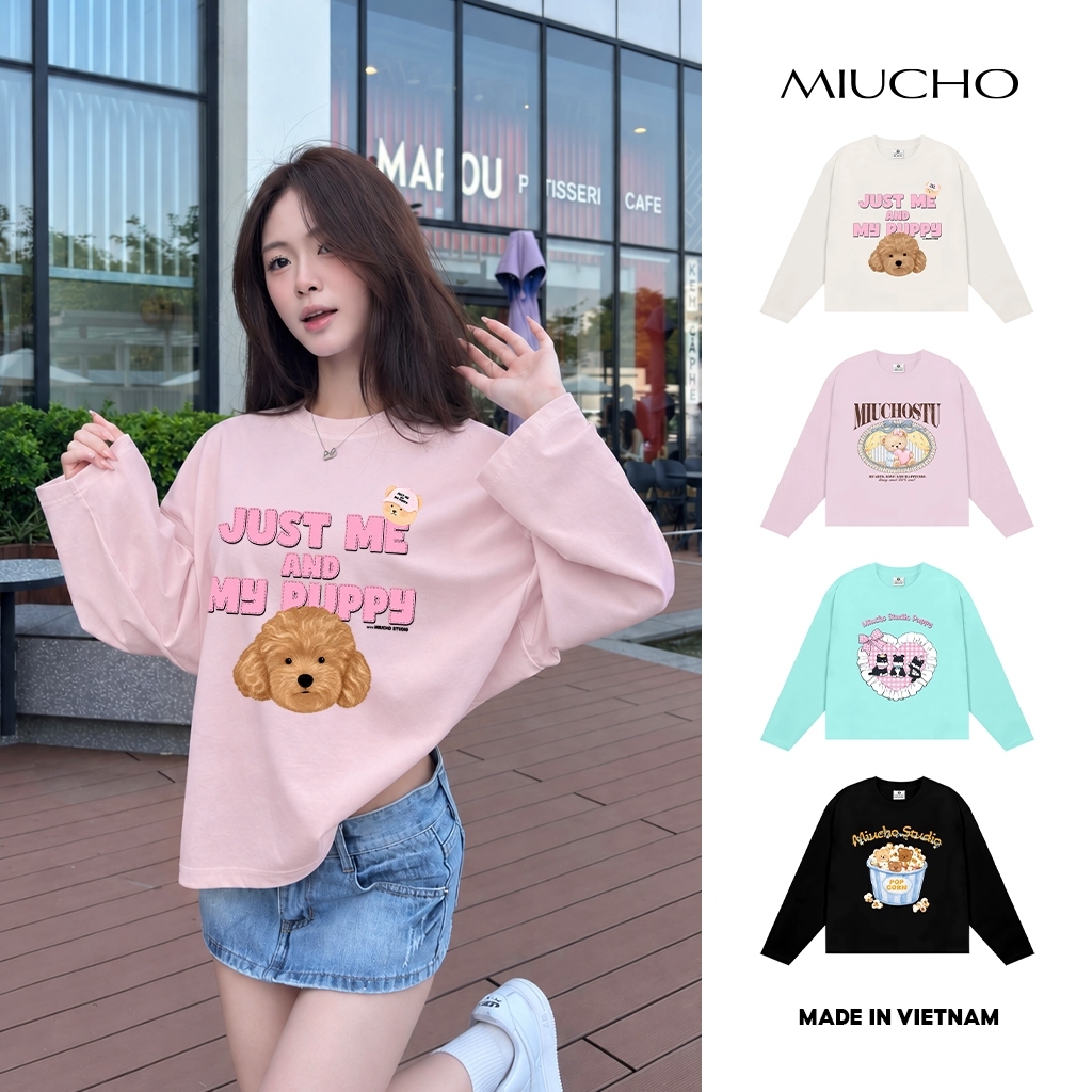 Áo thun tay dài form boxy BST sweet pet phong cách Hàn Quốc Miucho