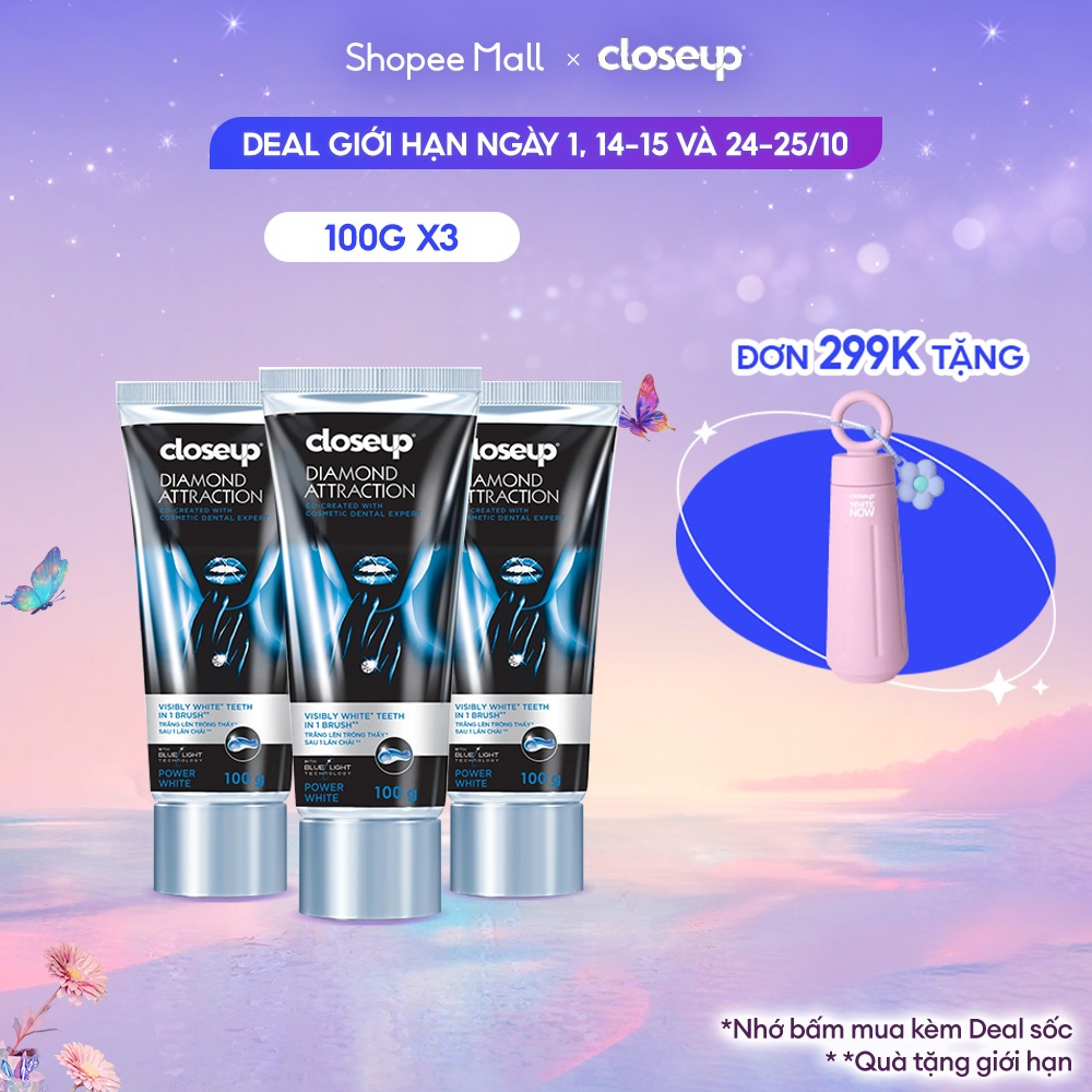 Bộ 3 Kem Đánh Răng Closeup Diamond Attraction - Trắng răng sau 1 lần chải 100g