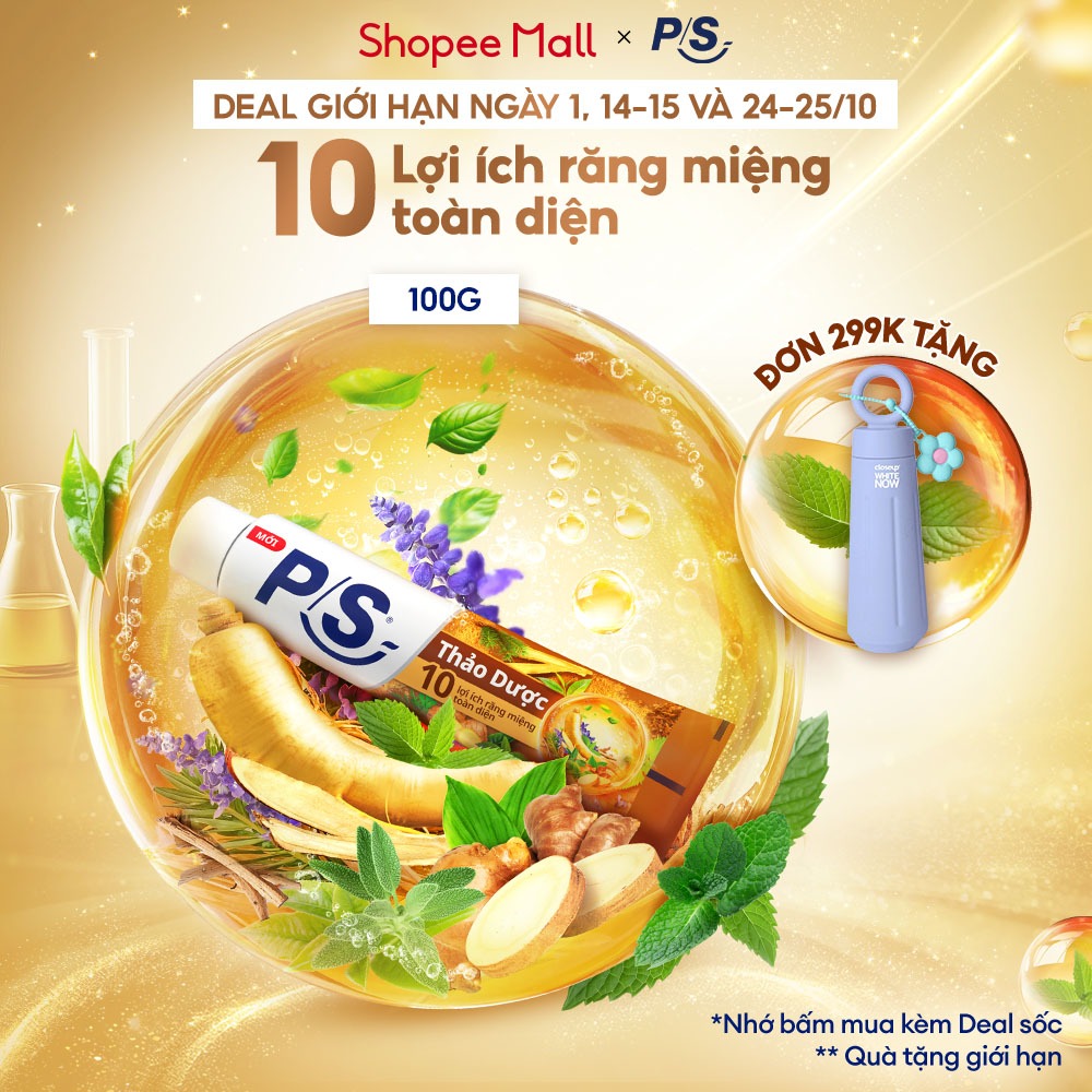 Kem đánh răng P/S Thảo Dược 100g/150g, cho 10 lợi ích toàn diện, như giảm ê buốt, trắng răng, hơi thở thơm mát