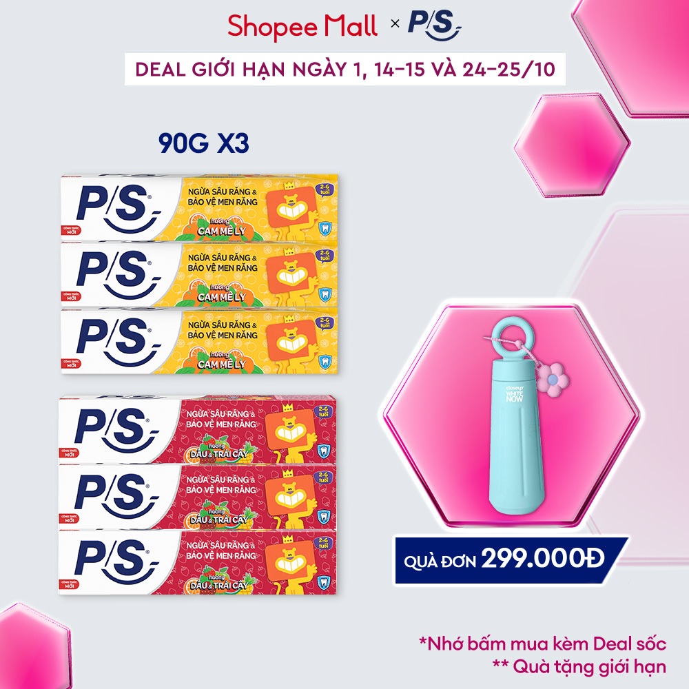 Combo 3 Kem đánh răng P/S 90g cho bé 2-6 tuổi , ngừa sâu răng và bảo vệ men răng